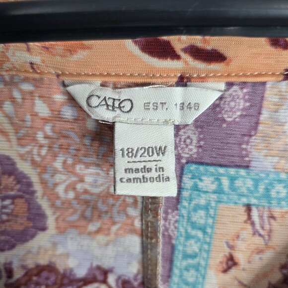 Womens Cato Multicolor Patchwork Sleeveless Top Tie Front Polyester Size 18/20W - Picture 2 of 8